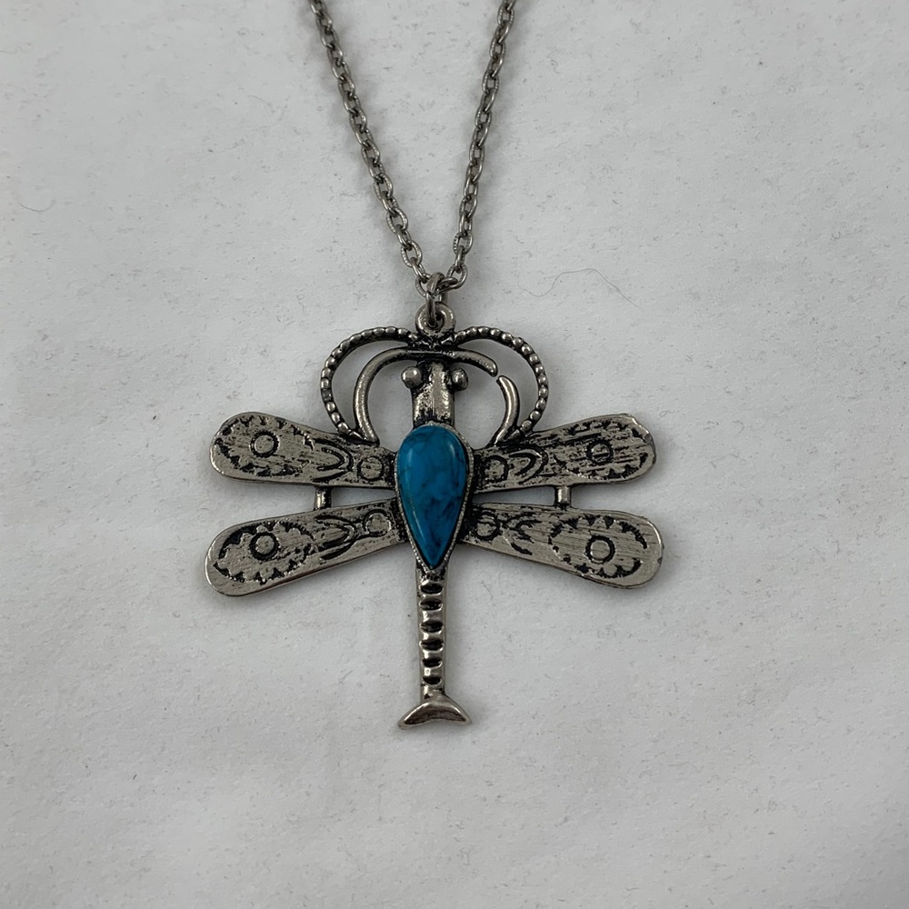 Long Turquoise Dragonfly Pendant Necklace